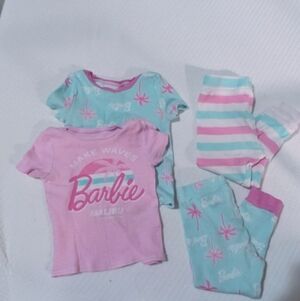 Mattel Barbie Pink & Aqua Palm-Print Kids Pajama Set